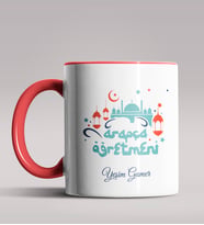Kişiye Özel Arapça Öğretmeni Tasarımlı Siyah Renk Kupa Bardak  (Kırmızı)