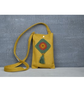 HANDMADE MOTİFLİ TELEFON ÇANTASI (Sarı)