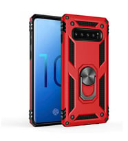Samsung Galaxy S10 Uyumlu Kılıf Standlı Manyetik Yüzüklü Military Magnetic Ring Polycarbonate and TPU Case (Kırmızı)