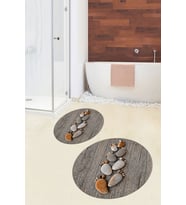 EVDEYA 3D Dijital Yıkanabilir Ayak İzi Desen İkili Yuvarlak Banyo Paspas Klozet Takımı, YKLOZET-15-GRİ, (Kahverengi)