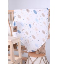 Babyhola Müslin Örtü 80x80cm Bulut Desen Organik Hediyelik Emzirme Alt Açma Yenidoğan Puset Örtüsü (Mavi)