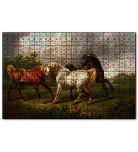 Cakapuzzle Dövüşen Kaslı Atlar Yağlıboya  Puzzle Yapboz MDF (Ahşap) (1000 Parça)