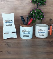 Matematik Mühendisi Hediye Sepeti Kupa Bardak T Kulplu, Kalemlik ve Ahşap Telefon Standı Mühendisler Günü Hediyesi (Model 7)