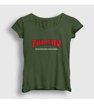 Presmono Kadın Sarı Logo V3 Thrasher T-Shirt 278712tt (Haki)