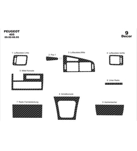 Meriç® Peugeot 405 Ön Torpido Kaplama Maun 9 Parça 1992-1995 (Karbon)