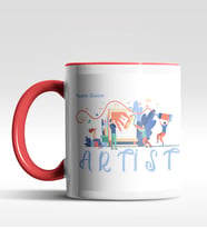 Kişiye Özel Artist Tasarımlı Siyah Kupa (Kırmızı-Beyaz)