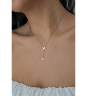 Kişiye Özel 925 Ayar Gümüş Harf Sallantılı Yıldız Kolye (Rose)