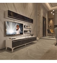 Decoraktiv Eko 5 Mdf Std Silver Tv Ünitesi Tv Sehpası - Parlak Beyaz (Beyaz - Siyah Mermer)