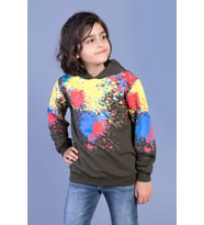 Toontoy Erkek Çocuk Kapüşonlu Renkli Püskürtme Baskılı Sweatshirt (Haki)