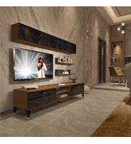 Decoraktiv Eko 5 Mdf Dvd Gold Tv Ünitesi Tv Sehpası - Parlak Beyaz (Ceviz - Siyah Mermer)