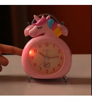 Sevimli Karikatür Unicorn Çalar Saat Ve Gece Lambası (Pembe)