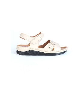 Moda Ayakkabı 01147 Serra Kadın Düz Sandalet (Krem)