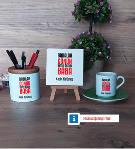 Babalar Günü Hediyesi Hediye Seti Dekoratif Taş, Kalemlik, Ahşap Altlıklı Türk Kahvesi Fincanı Hediye Babaya Hediye (Model 9)