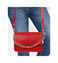 Kadın Lila Timsah Desenli Clutch Zincir Askılı El ve Omuz Çantası (Kırmızı)