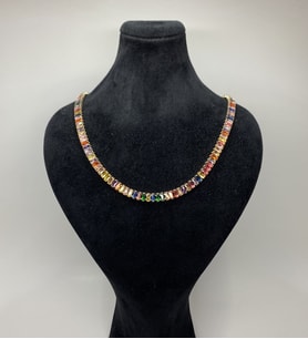Massina Colorful Gökkuşağı Zirkon Taşlı Baget Su Yolu Kadın Kolye (5MM) (Altın)
