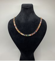 Massina Colorful Gökkuşağı Zirkon Taşlı Baget Su Yolu Kadın Kolye (5MM) (Altın)