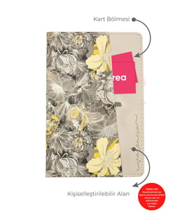 giftcrea Kişiye Özel Çiçek Desenli Defter Lazer İsim Kazıma Günlük Kartlıklı Defter (Gri)