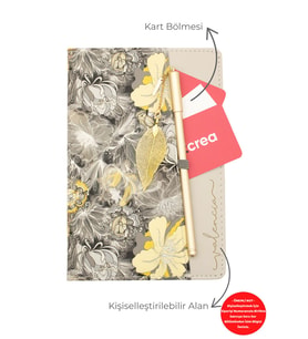giftcrea Kişiye Özel Çiçek Desenli Defter ve Tüy Kalem Seti Lazer İsim Kazıma Günlük Kartlıklı Defter (Gri)