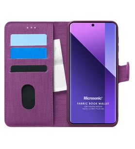 Microsonic Xiaomi Redmi Note 13 Pro Plus 5G Kılıf Fabric Book Wallet Siyah (Mor)