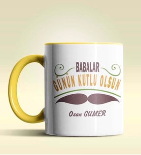 Kişiye Özel Babalar Günün Kutlu Olsun 6 Tasarım Siyah Kupa Bardak (Sarı)