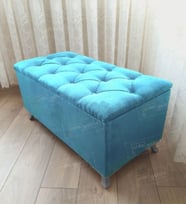 Lüks Sandıklı Kapitoneli Ayakucu Puf Bench 110 cm Gümüş Ayak (Turkuaz)