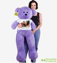 Kendin Tasarla  Tişörtlü 130 Cm Pelüş Ayıcık (Lila)