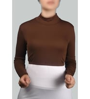 Uzun Kol Balıkçı Yaka Boğazlı Likralı Penye Kadın Yarım Body (Çikolata)