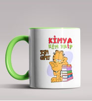 Kişiye Özel Garfield Kimya Öğretmeni Tasarımlı Siyah Renk Kupa  (Yeşil)