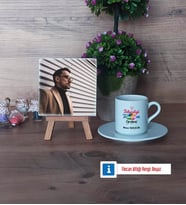 Teknoloji ve Tasarım Öğretmeni Fotoğraflı Dekoratif Taş, Ahşap Altlıklı Türk Kahvesi Fincanı Hediye Öğretmenler Günü Hediyesi (Model 2)