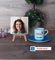 Sekretere Hediye Fotoğraflı Dekoratif Taş, Ahşap Altlıklı Türk Kahvesi Fincanı Hediye (Model 5)
