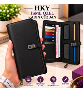 HKY Çok Kullanışlı İsme Özel Kadın Cüzdan (Siyah)