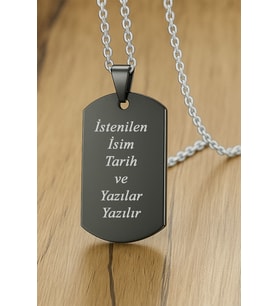 Kişiye Özel Yazılı Asker Künyesi Model Erkek Çelik Kolye eck04 (Siyah)