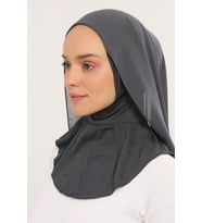Hazır Pratik Lüks  Boyunluklu Boneli Şifon Şal (Füme)