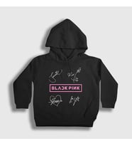 Presmono Unisex Çocuk Beyaz Signs Blackpink Kapüşonlu Sweatshirt 19639tt (Siyah)