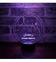 Ramadan Mubarak Figürlü Dekoratif Hediye Led Masa Lambası 7 Işık Rengi Ahşap Taban (Çok Renkli)