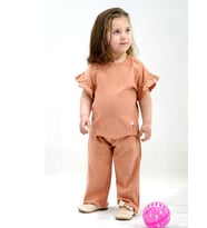 KD43017.Kaşkorse Kolları Fırfırlı tişört Patiksiz Alt Takım 6-9/9-12/18-24/24-36AY (Camel)