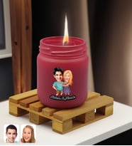 BK Gift Kişiye Özel DTF Sevgili Karikatürlü Renkli Cam Kavanozda Kokulu Mum-1(13 Renk Seçeneği), Sevgiliye Hediye, Doğum Günü Hediyesi (Leylak)