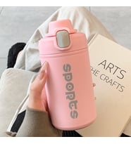 Askılı Sportif Çelik Termos, Beyaz, 17x7 (Pembe)