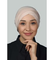 Dört Bantlı Çapraz Dış Tesettür Bonesi Hazır Türban Penye (Bej)