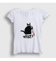 Presmono Kadın Sarı What Cat Kedi T-Shirt 415299tt (Beyaz)