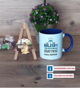 Bilişim Teknolojileri Öğretmeni Kupa Bardak Beyaz ve Fotoğraflı Ahşap Anahtarlık Hediye Öğretmenler Günü Hediyesi (Model 3)