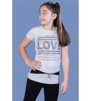 Toontoy  Kız Çocuk T-Shirt Love Varak Baskı (Kahve Melanj)