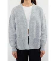 Kadın Modern Tarz Oversize V Yaka Regular Triko Hırka (Gri)