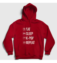 Presmono Unisex Gri Eat Sleep Repeat K-Pop Kapüşonlu Sweatshirt 273287tt (Kırmızı)