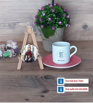 Doğum Günü Hediyesi Türk Kahvesi Fincanı Ahşap Altlıklı ve Fotoğraflı Ahşap Anahtarlık Hediye (Model 6)