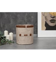 Deri Şeritli Yuvarlak Çok Amaçlı Düzenleyici Sepet Organizer Kutu 25x23 cm (Kahverengi)