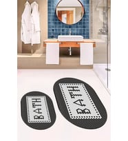EVDEYA Dijital Baskılı Mozaik Desenli Bath Yazılı İkili Oval Banyo Paspası Klozet Takımı, OKLOZET-7-KAHVE, (Siyah)