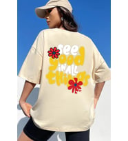 Unisex Good things Tasarım T-shirt (Bej)