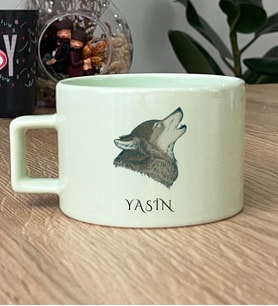 Kişiye Özel Kurt Baskılı Hediye Pastel Fincan Babaya Kardeşe Hediye (Yeşil)