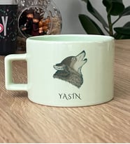 Kişiye Özel Kurt Baskılı Hediye Pastel Fincan Babaya Kardeşe Hediye (Yeşil)